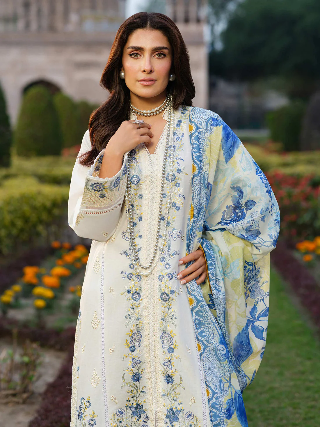 Dhanak-3PC Embroidered Shirt with Digital Printed Wool Shawl -3347 - Image 4