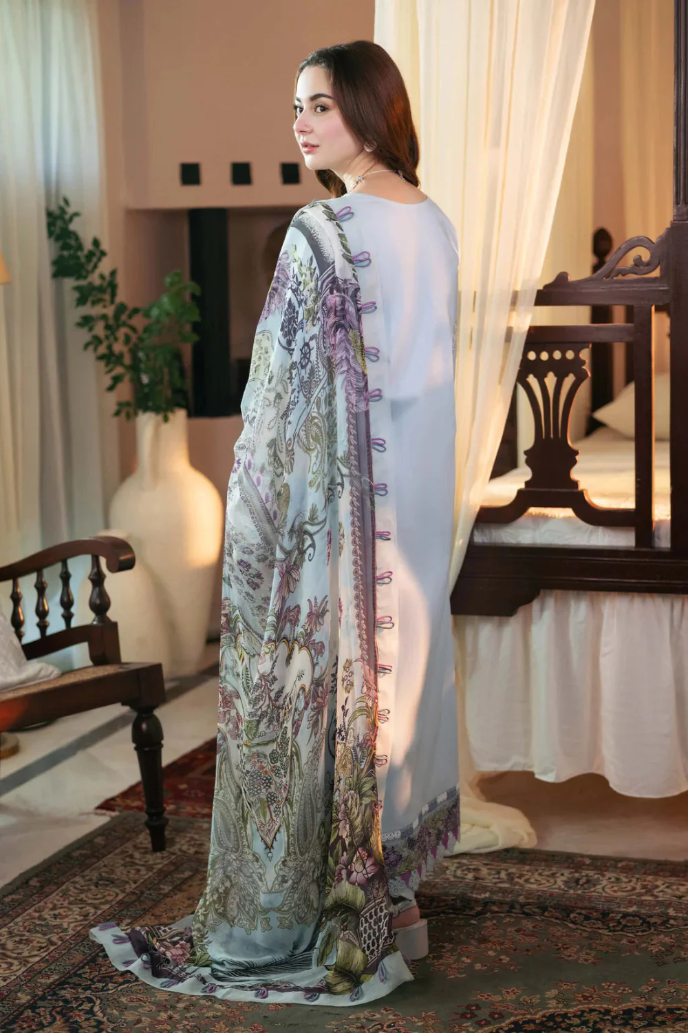 Dhanak-3PC Embroidered Shirt with Digital Printed Wool Shawl-3313 - Image 3