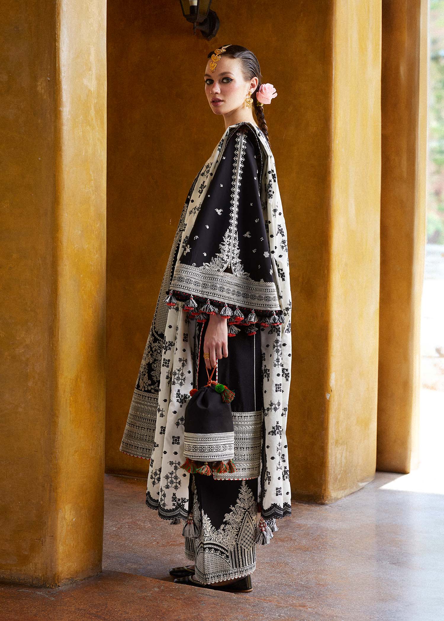 Lawn-3PC Embroidered Shirt with Organza Embroidered Dupatta-1372 - Image 3