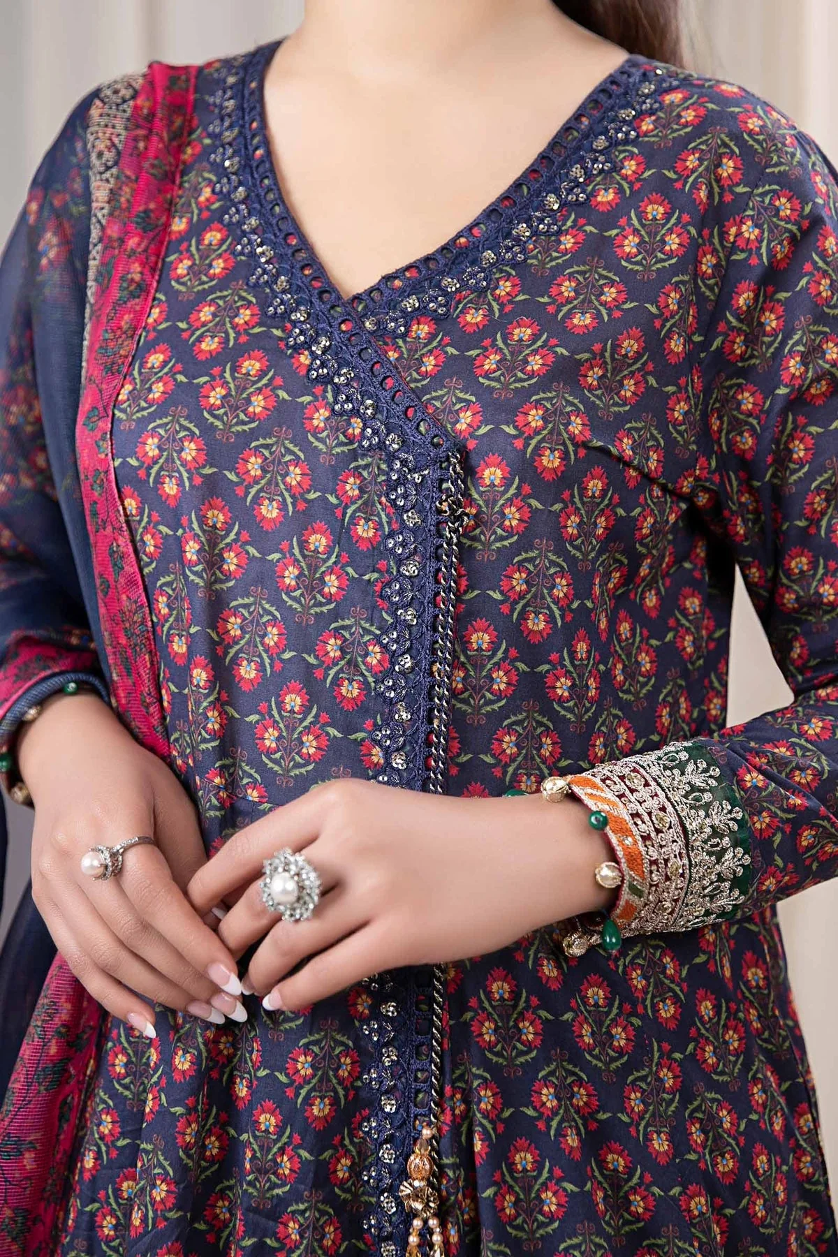 BAROQUE 3PCS KARANDI ALL OVER PRINTED SUIT D-287 BLUE - Image 4