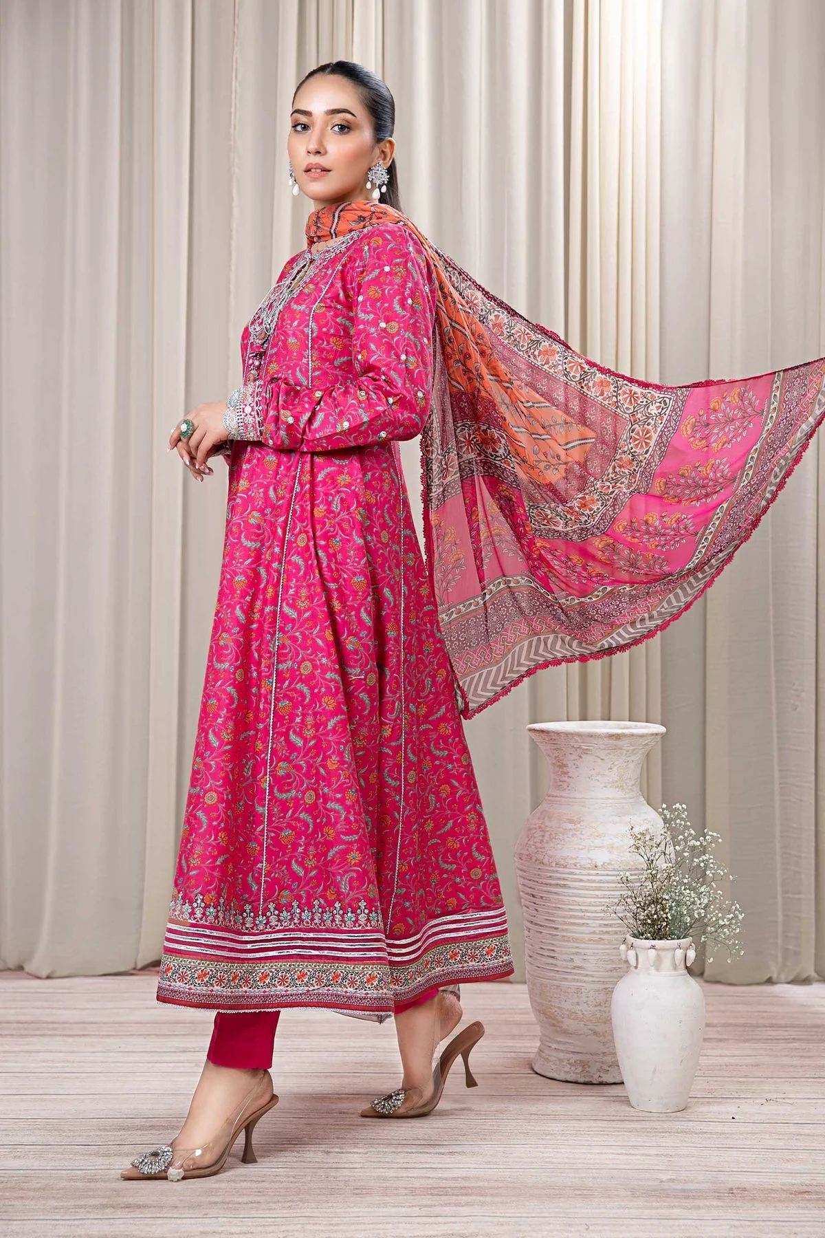 BAROQUE 3PCS KARANDI ALL OVER PRINTED SUIT D-287 RED - Image 4